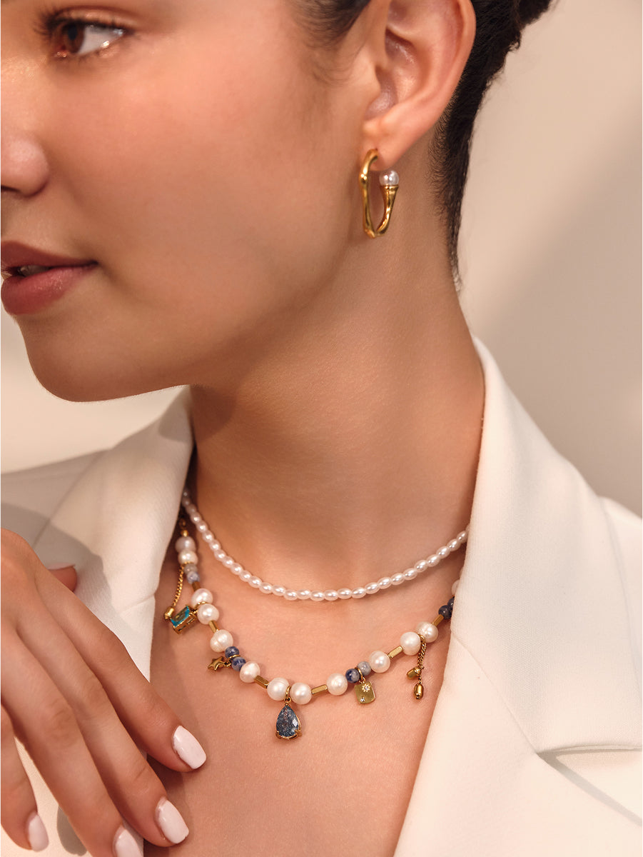 Blue Pearl Charm Necklace