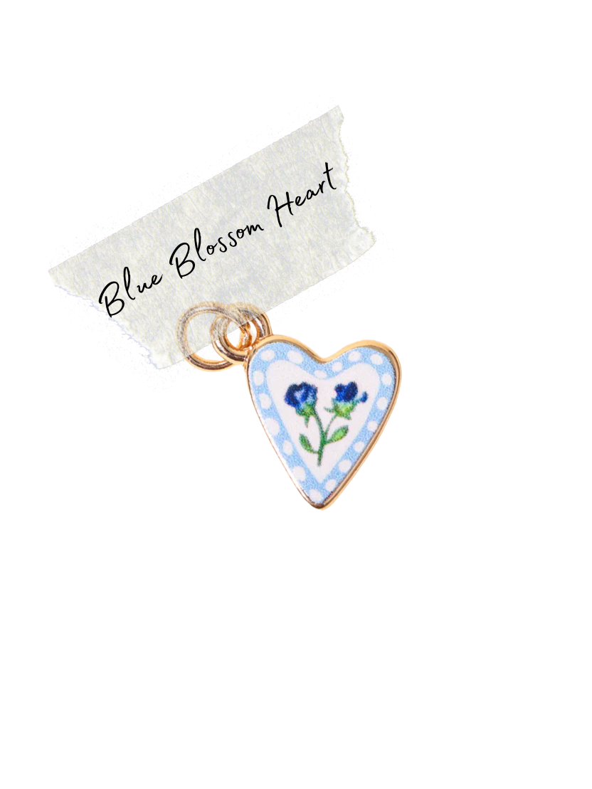 Blue Blossom Heart Charm