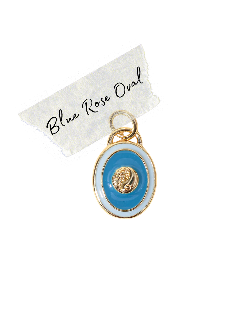 Blue Rose Oval Charm