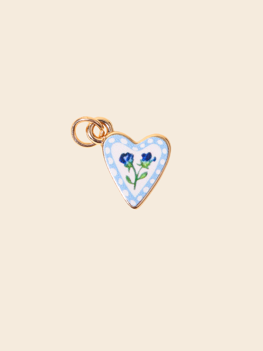 Blue Blossom Heart Charm