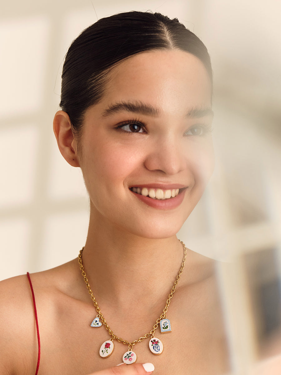 Floral Charm Enamel Necklace