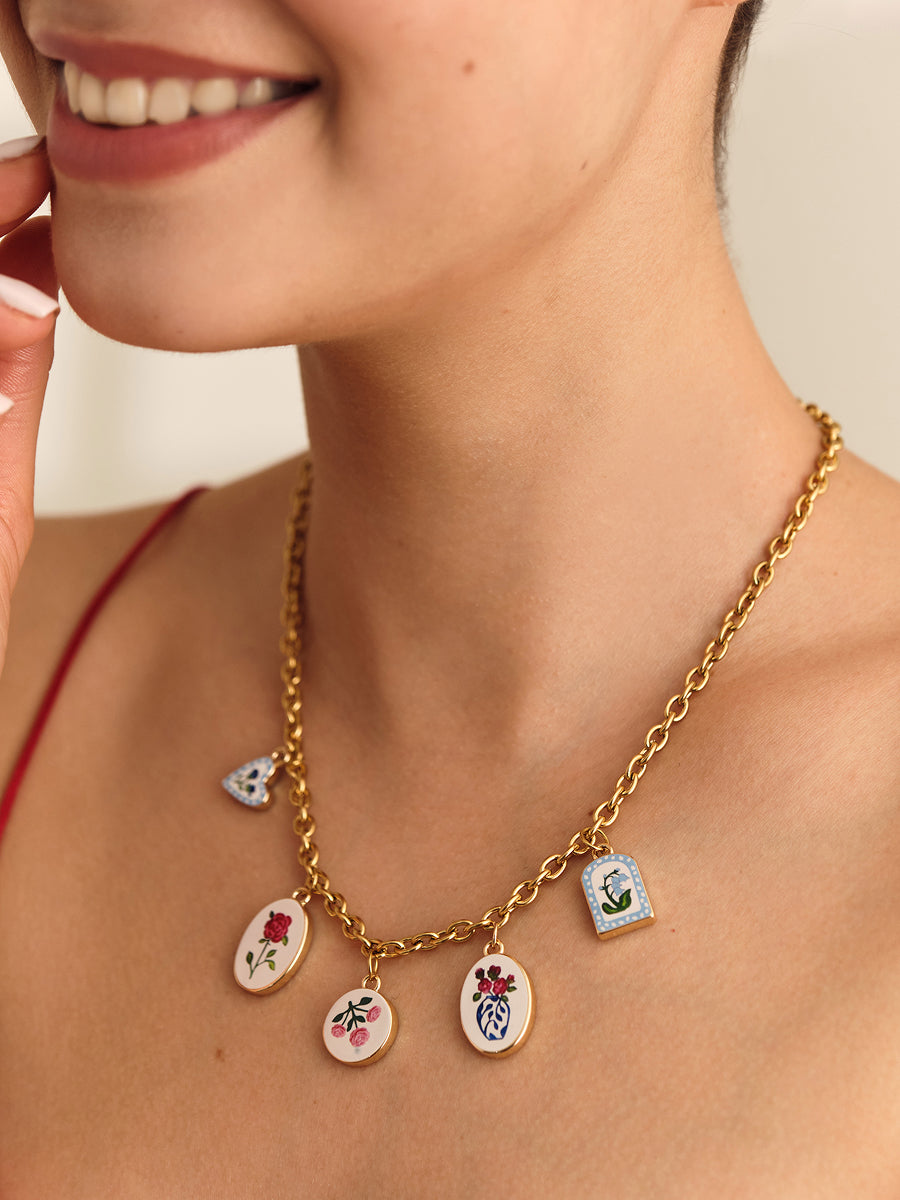 Floral Charm Enamel Necklace