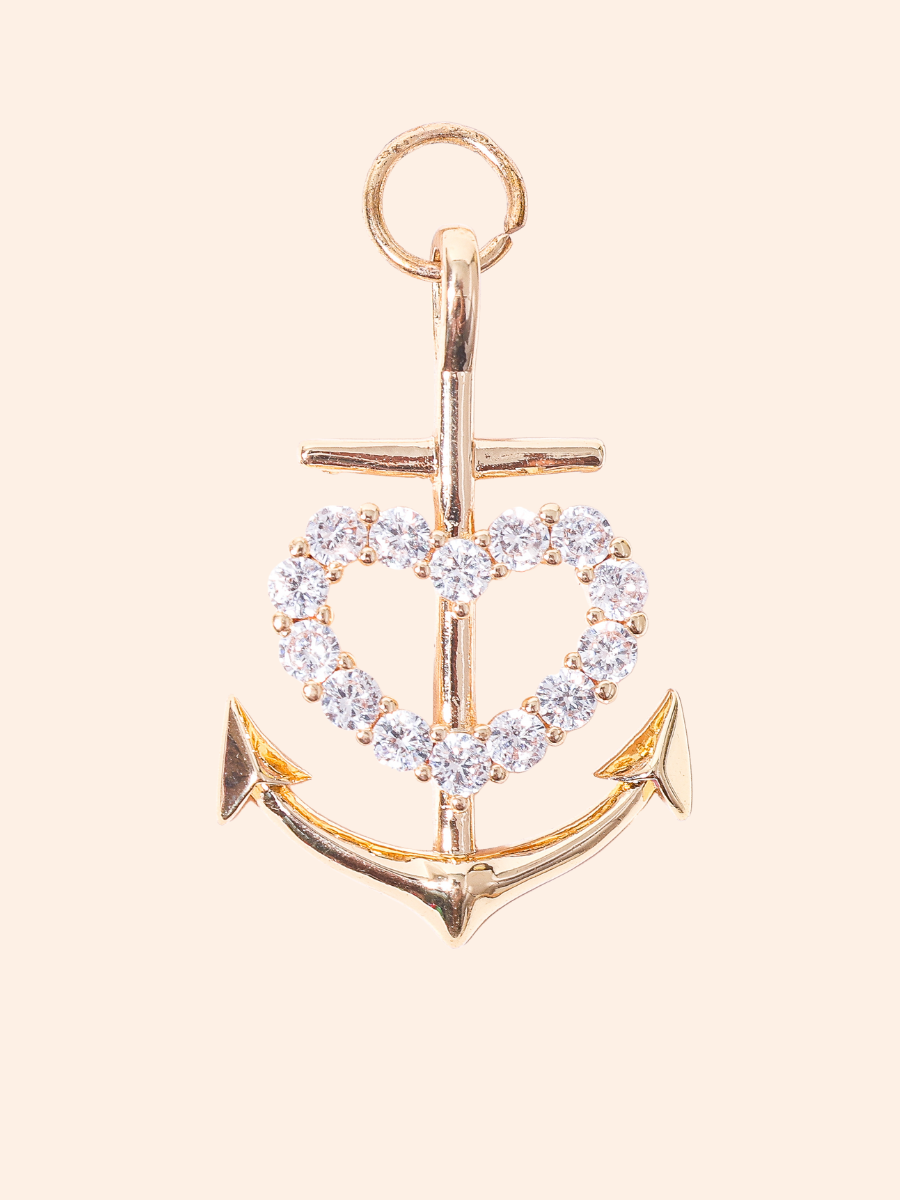Crystal Anchor Heart Charm