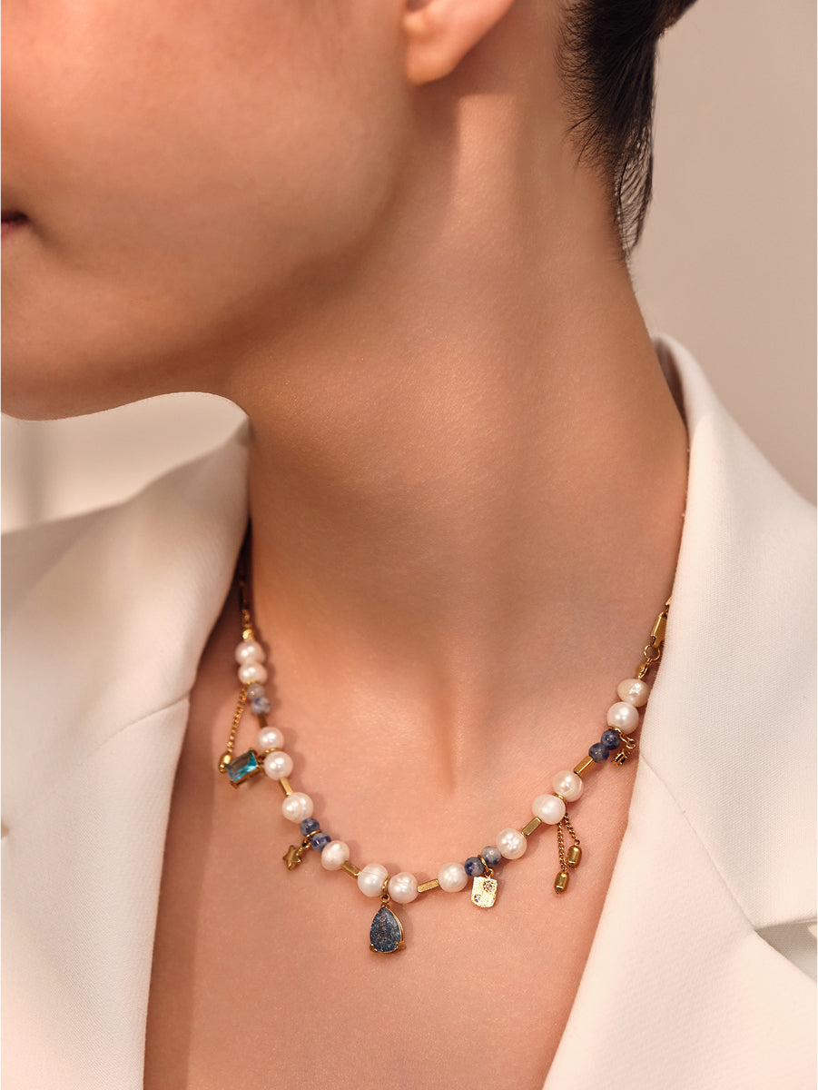 Blue Pearl Charm Necklace