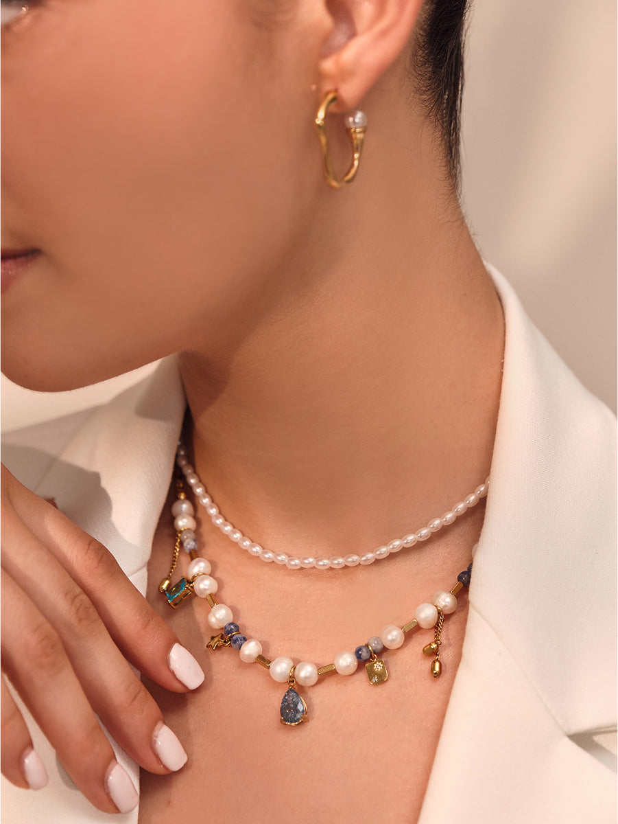 Blue Pearl Charm Necklace