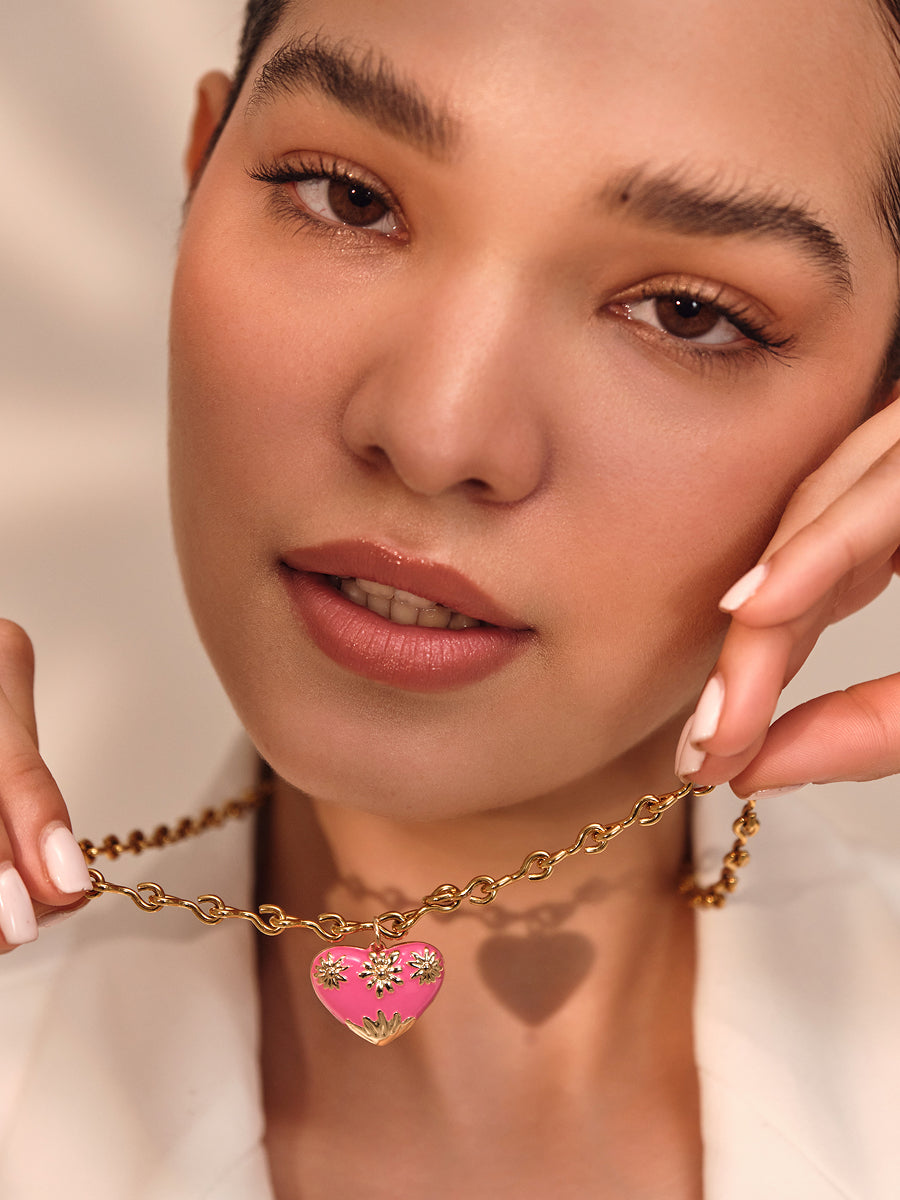 Pink Enamel Heart Necklace