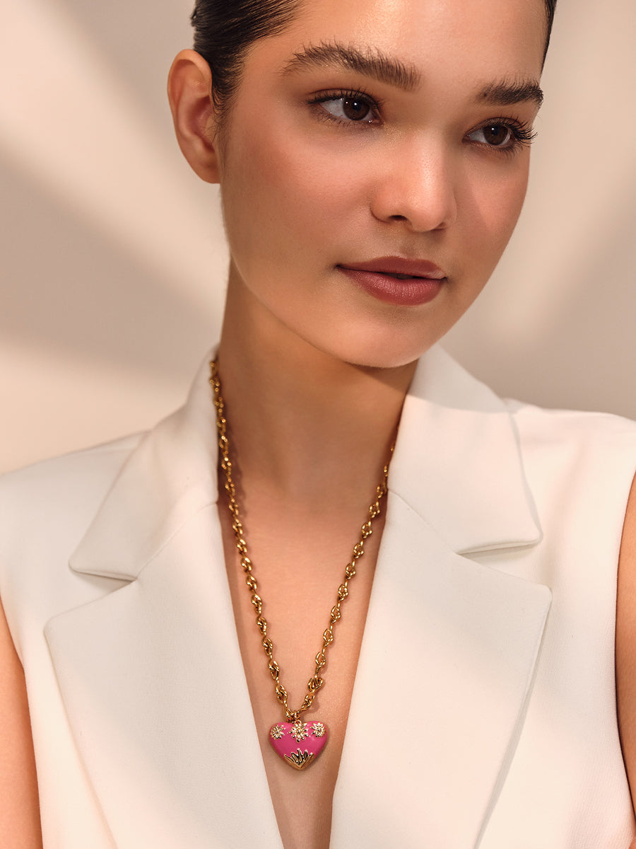 Pink Enamel Heart Necklace