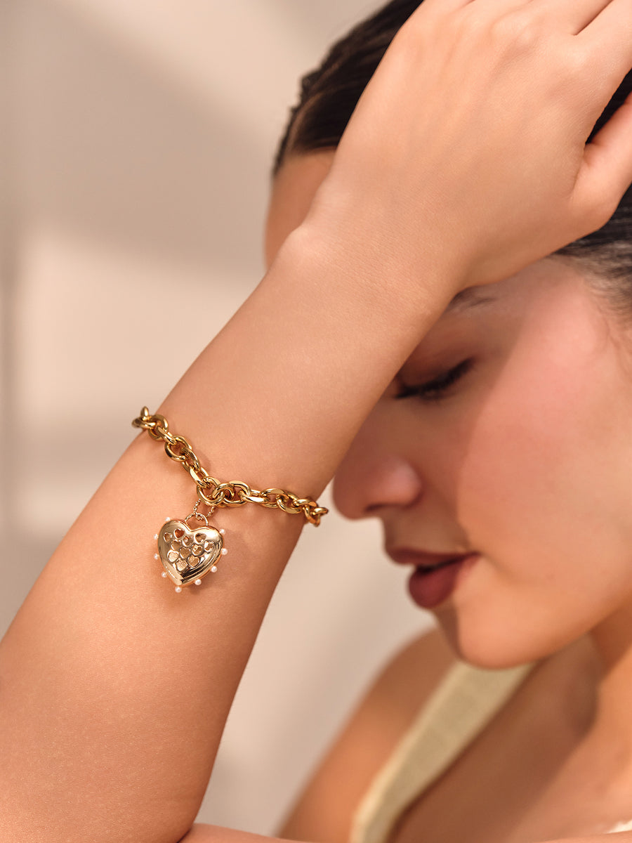 Golden Heart Medallion Bracelet