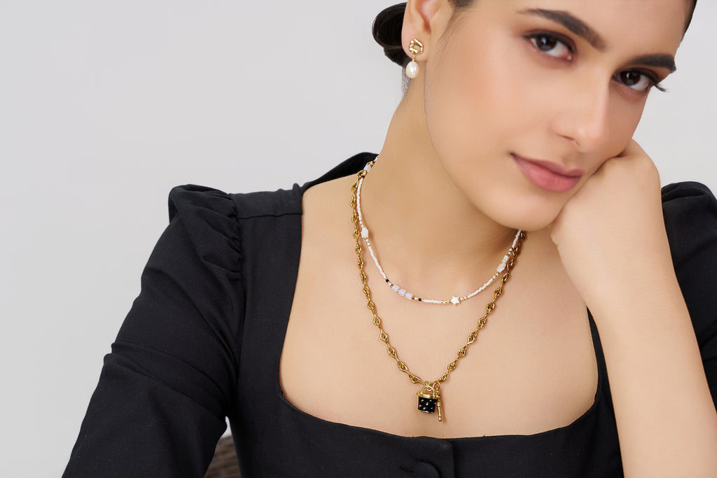 Glam Lock & Key Charm Necklace