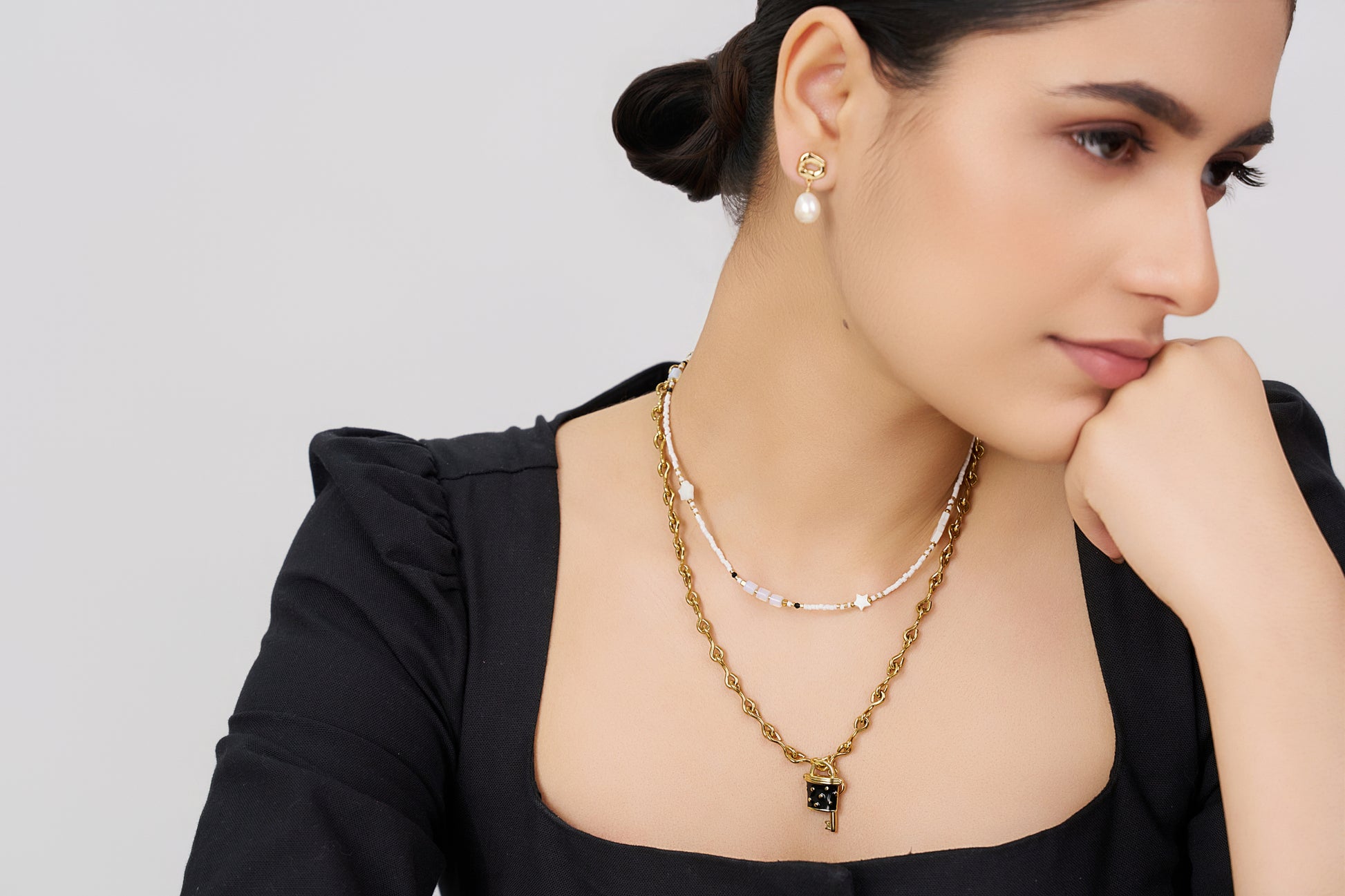 Glam Lock & Key Charm Necklace